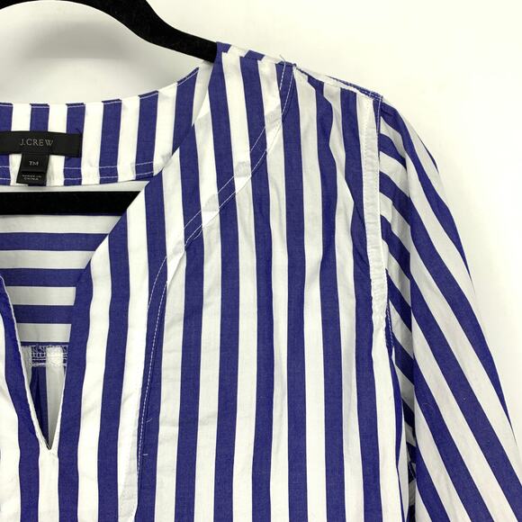 J.Crew Blue White Striped Tunic Top Womens Size TM Long Sleeve Split Neck - Picture 3 of 6